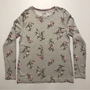 Croft & Barrow Women’s Long Sleeve 100% Cotton Stretch Floral Gray Top PXS